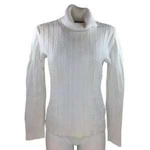 Vintage American Living Womens White Cable Knit Turtleneck Sweater Size L Large